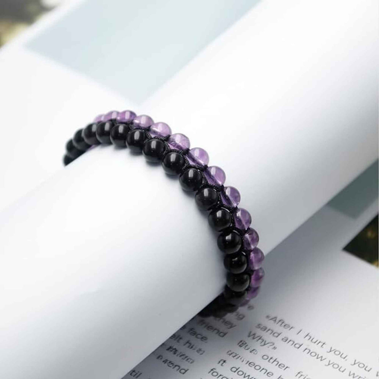 Bratara cu Margele 6 mm din Obsidian si Ametist Pentru Creativitate, Protectie, Concentrare