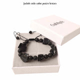 Bratara Ajustabila din Obsidian Negru Brut si Roca Vulcanica Margele de Cristal si Bratara Difuzoare de Ulei Esential pentru Relaxare si Meditatie Yoga