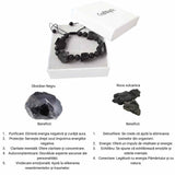 Bratara Ajustabila din Obsidian Negru Brut si Roca Vulcanica Margele de Cristal si Bratara Difuzoare de Ulei Esential pentru Relaxare si Meditatie Yoga