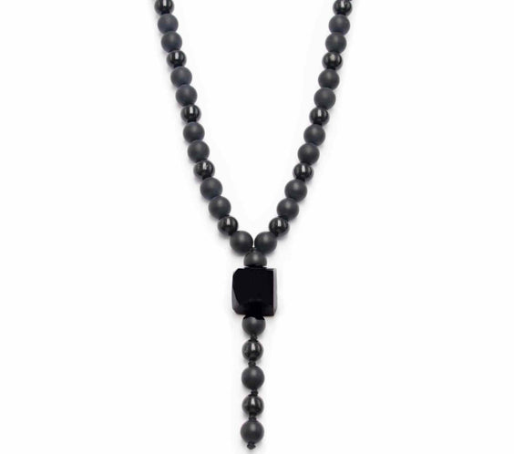 Colier cu Margele din Obsidian Negru si Onyx model Y Piatra Naturala Bruta de Obsidian Accesorizata cu Margele de Cristal Onyx pentru Rugaciune, Vindecare si Energie Reiki