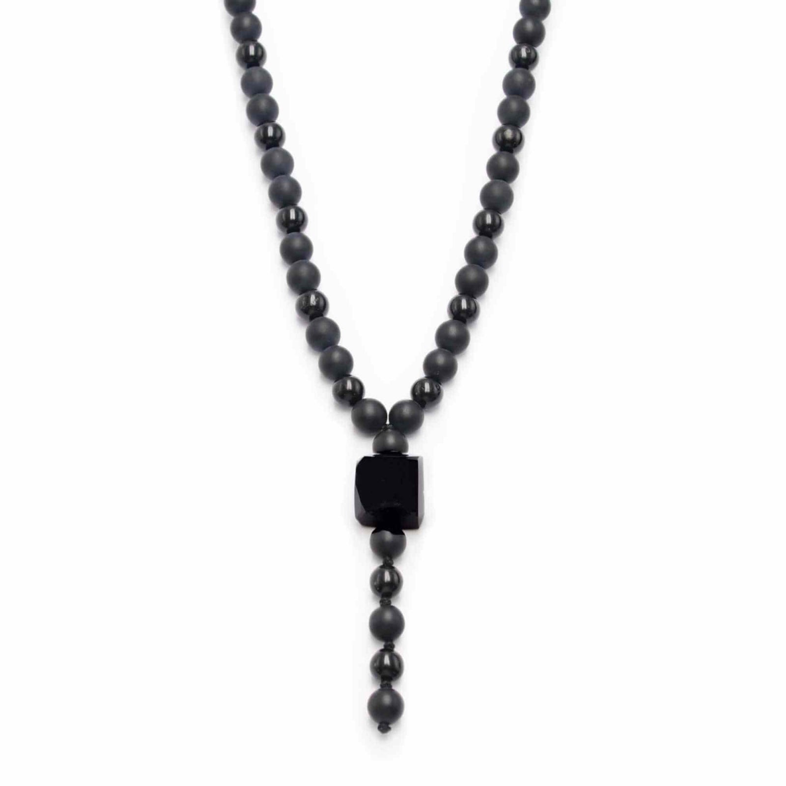 Colier cu Margele din Obsidian Negru si Onyx model Y Piatra Naturala Bruta de Obsidian Accesorizata cu Margele de Cristal Onyx pentru Rugaciune, Vindecare si Energie Reiki