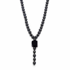Colier cu Margele din Obsidian Negru si Onyx model Y Piatra Naturala Bruta de Obsidian Accesorizata cu Margele de Cristal Onyx pentru Rugaciune, Vindecare si Energie Reiki