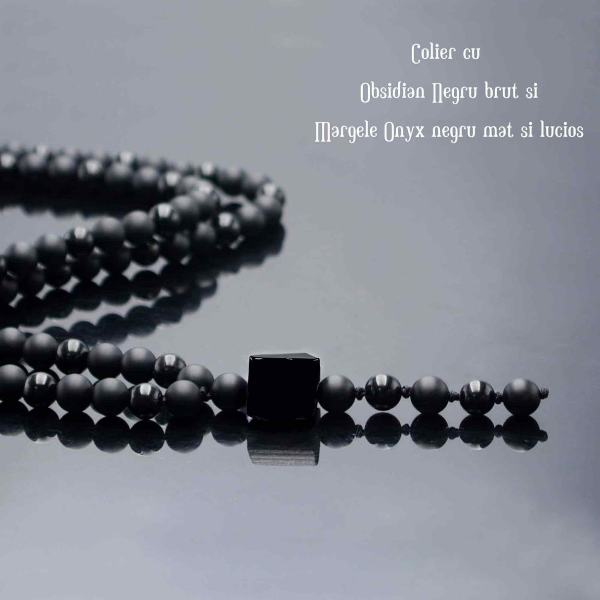 Colier cu Margele din Obsidian Negru si Onyx model Y Piatra Naturala Bruta de Obsidian Accesorizata cu Margele de Cristal Onyx pentru Rugaciune, Vindecare si Energie Reiki