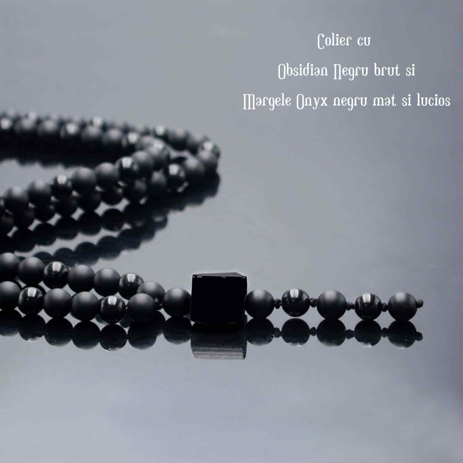 Colier cu Margele din Obsidian Negru si Onyx model Y Piatra Naturala Bruta de Obsidian Accesorizata cu Margele de Cristal Onyx pentru Rugaciune, Vindecare si Energie Reiki