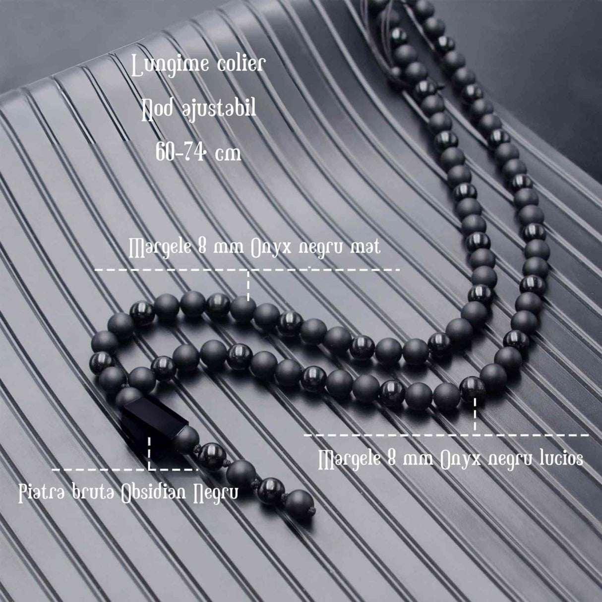 Colier cu Margele din Obsidian Negru si Onyx model Y Piatra Naturala Bruta de Obsidian Accesorizata cu Margele de Cristal Onyx pentru Rugaciune, Vindecare si Energie Reiki