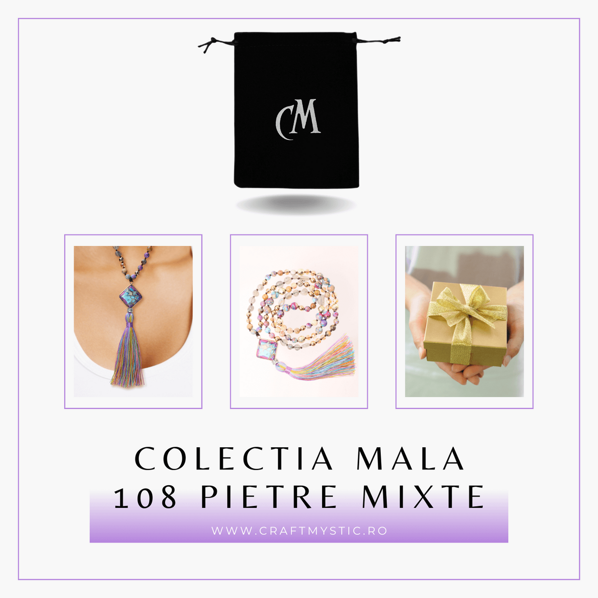 Colier Mala din Pietre Mixte Colorate cu 108 Margele si Tassel