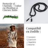 Protectie si Claritate – Colier Mala cu Obsidian si Ciucure Boho