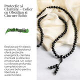 Protectie si Claritate – Colier Mala cu Obsidian si Ciucure Boho
