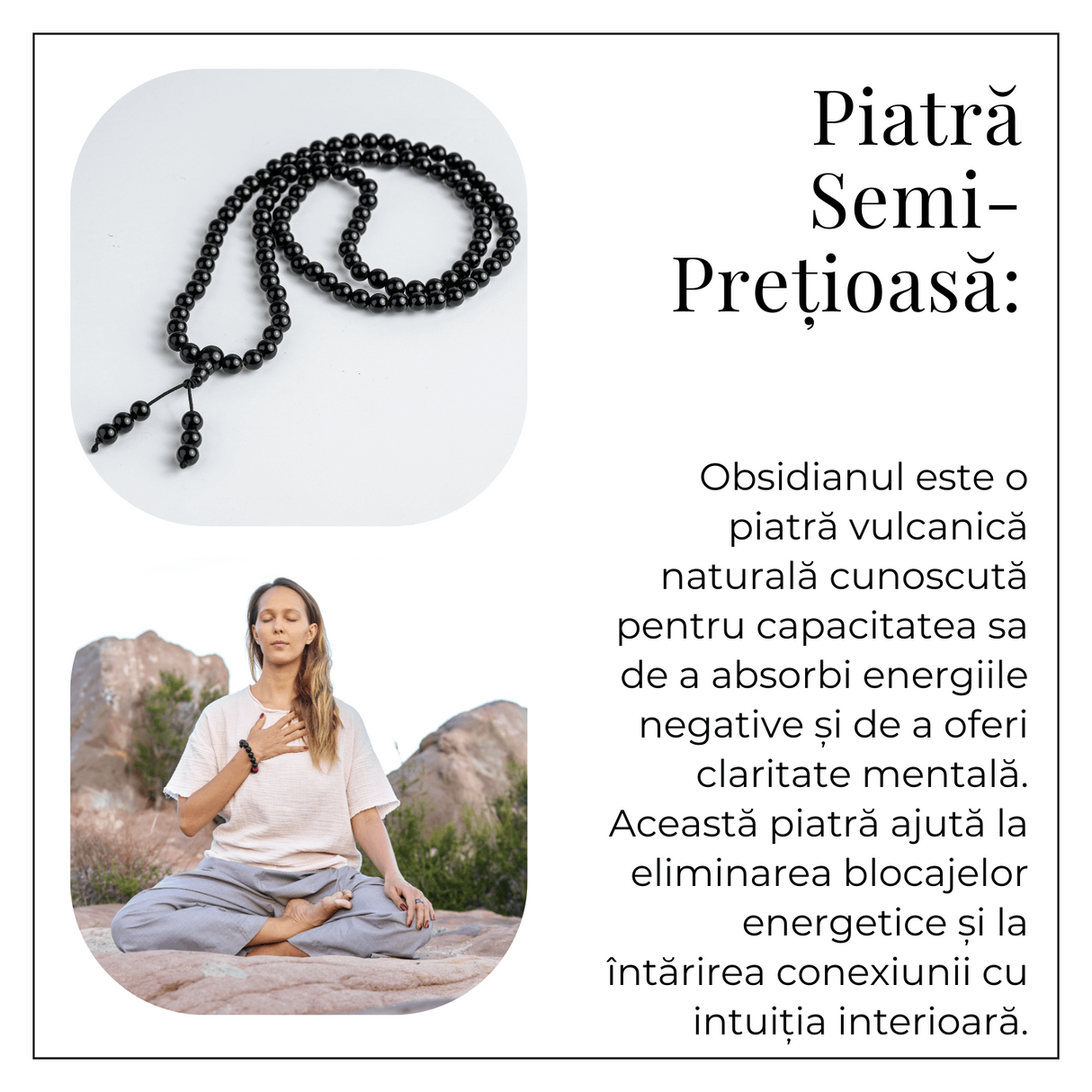 Protectie si Claritate – Colier Mala cu Obsidian si Ciucure Boho